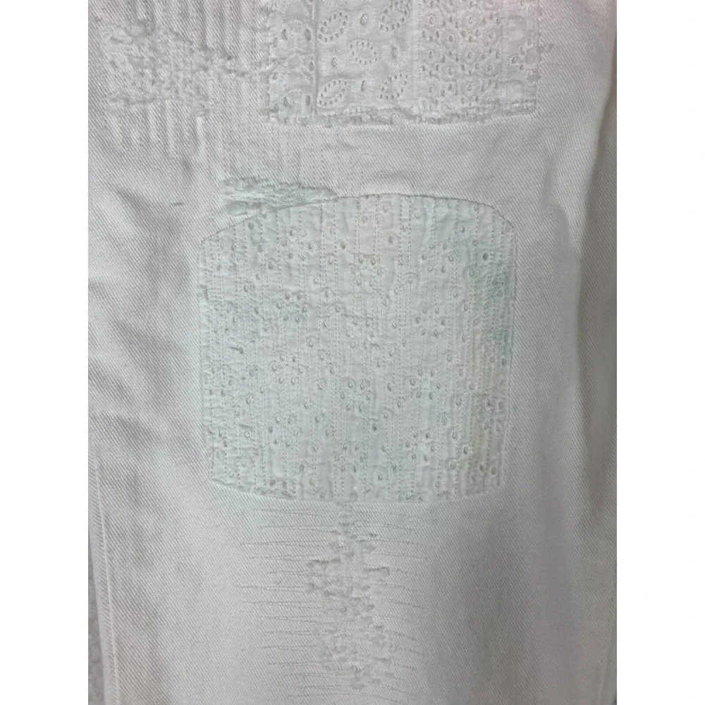 Lauren Ralph Lauren Pants Womens 12P White Cropped Distressed Embroidered Eyelet